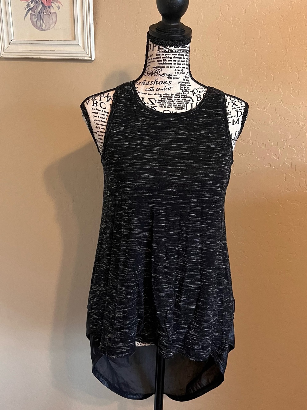 BCBGMaxAzria Black Space-Dye Sleeveless Swing Tank